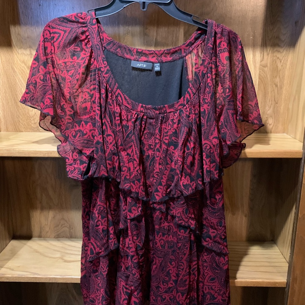Red and black sleeveless blouse
